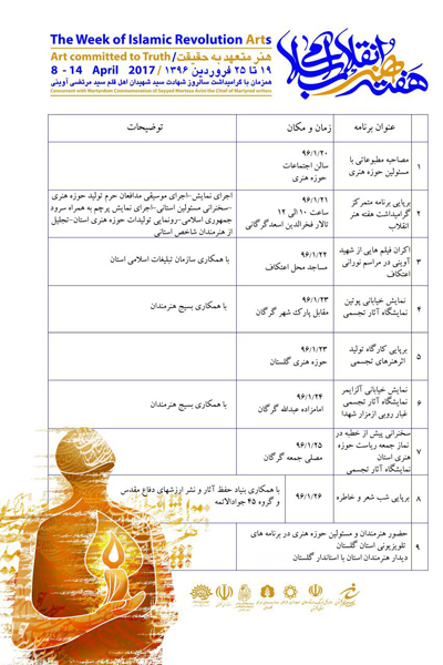 اعلام برنامه های هفته هنر انقلاب در استان گلستان