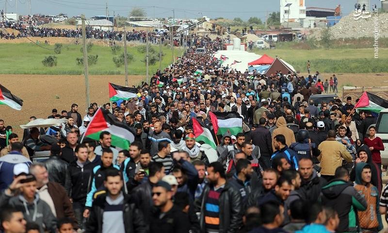 راه پیمایی بازگشت فلسطینیان در نوار غزه آغاز شد