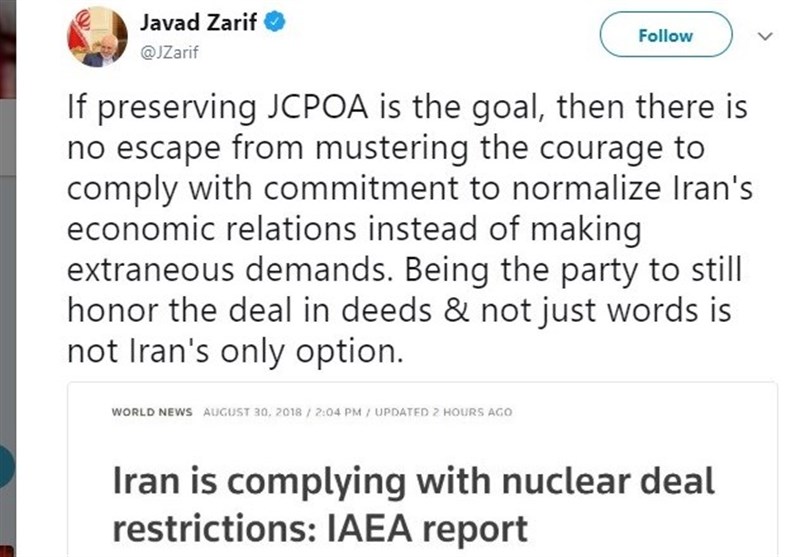 ظریف: باقی ماندن در برجام تنها گزینه ایران نیست