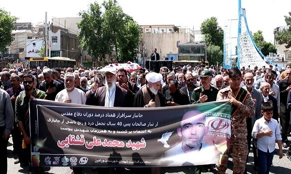 پیکر جانباز ۷۰ درصد محمد علی قشقایی در ورامین تشییع شد