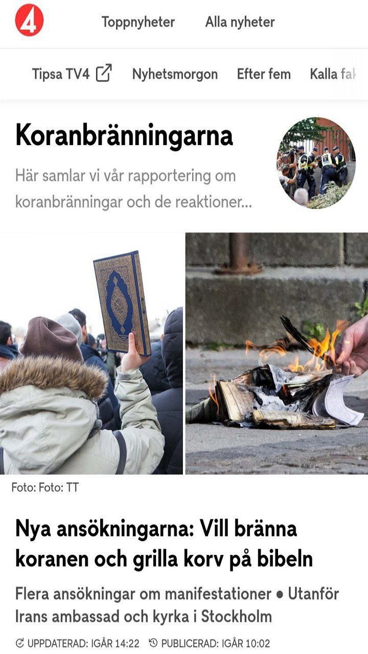 ترس کانال ۴ سوئد از بیانات رهبر معظم انقلاب اسلامی و سیل واکنش‌های کشور های اسلامی بعد از آن