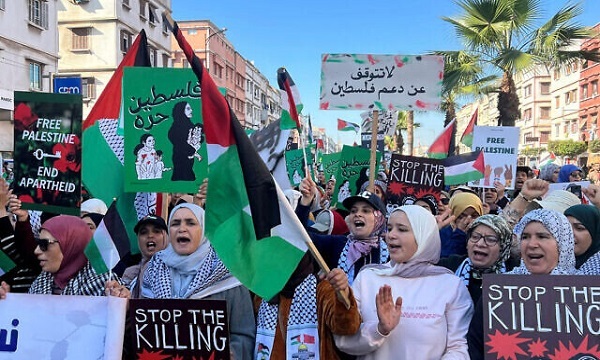 مردم مراکش برای حمایت از فلسطین به خیابان‌ها آمدند