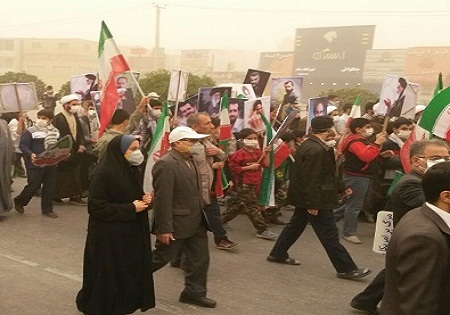 ریزگردها هم مانع حضور بانوان اهوازی در راهپیمایی نشد+تصاویر