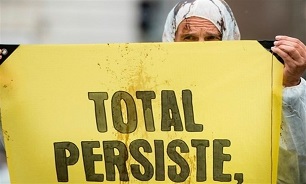France Fountains Protest against Total's Brazil Oil Project