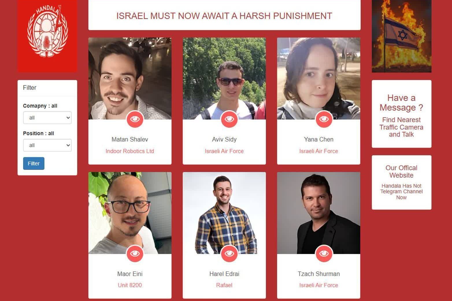 Handala Announced the Names of 15 Israeli Wanted Criminals