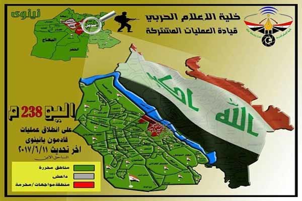 نقشه مناطق باقیمانده تحت اشغال داعش در غرب «موصل»+ عکس