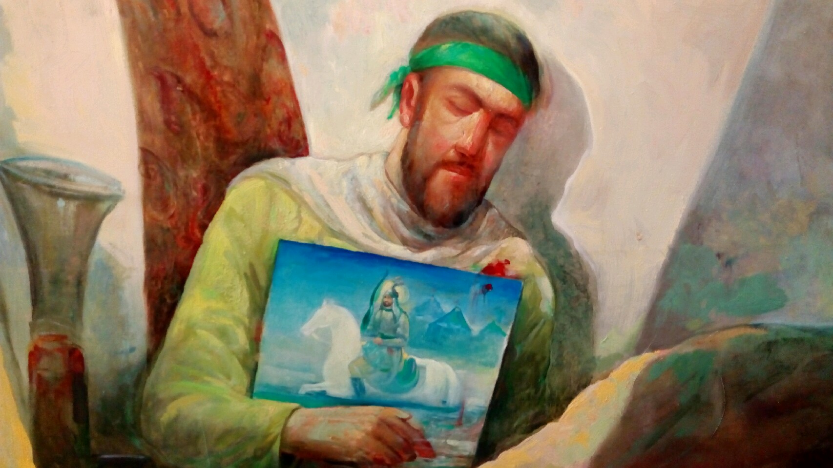 نگاه یک هنرمند به سنگر با تابلوی «در سنگرهای کوت شیخ»+ تصویر