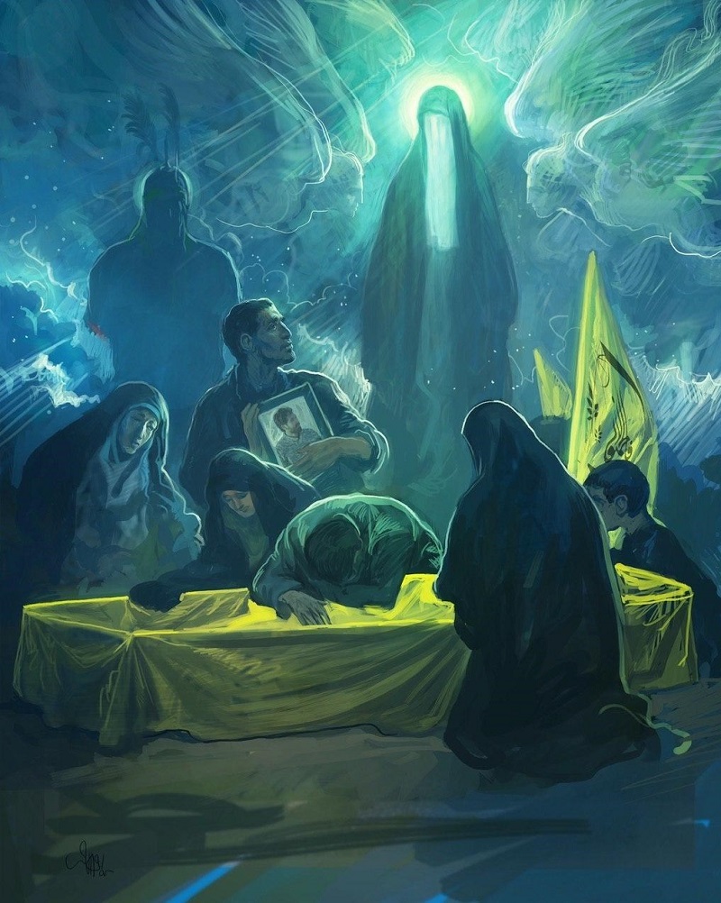 نقاشی «حسن روح‌الأمین» از عروج ملکوتی فرمانده لشکر فاطمیون+ عکس