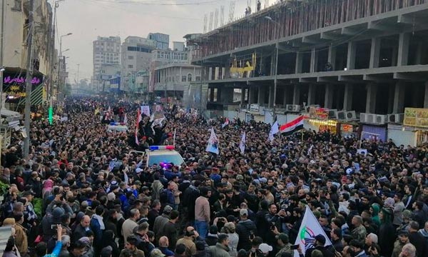 پیکر‌ مطهر شهید سپهبد «قاسم سلیمانی» و همرزمانش در کربلا تشییع شد