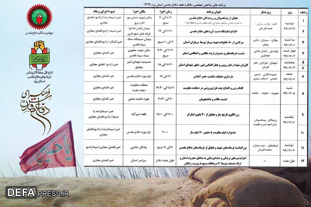 برنامه‌های اجرایی هفته دفاع مقدس در یزد