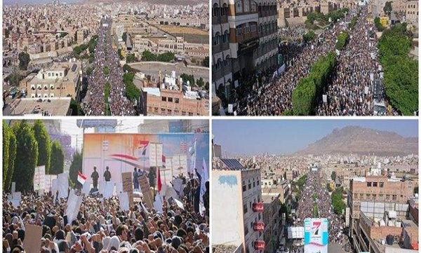 راهپیمایی باشکوه یمنی‌ها برای بیعت با مقاومت تا توقف تجاوز و محاصره