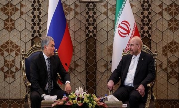 نشست روسای مجلس ایران وروسیه/ قالیباف و والودین بر اجرای سریع قرارداد ۲۵ ساله ایران و روسیه تاکید کردند