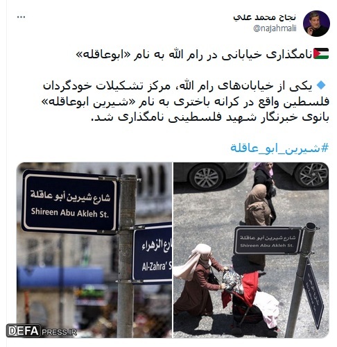 نامگذاری خیابانی در رام الله به نام «شیرین ابوعاقله»+عکس