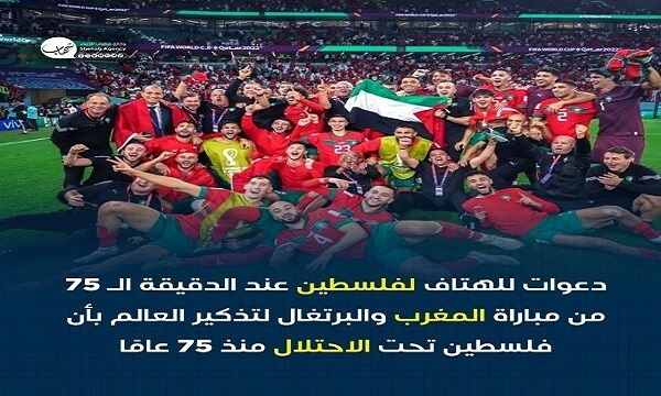 حمایت از فلسطین در دقیقه ۷۵ بازی مغرب و پرتغال