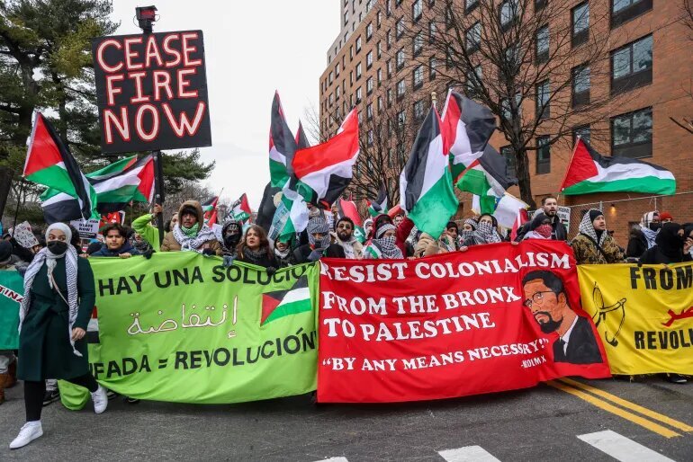 تظاهرات مردم آمریکا در شهر نیویورک در حمایت از غزه