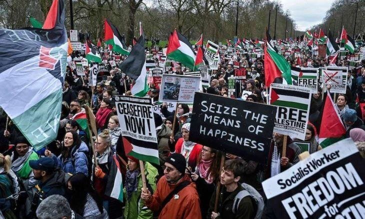 تظاهرات گسترده در لندن در حمایت از ملت فلسطین