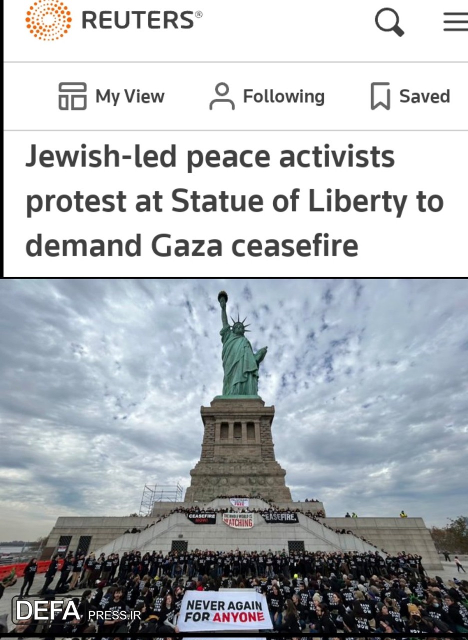 عکس/ تحصن صدها یهودی حامی فلسطین پای مجسمه آزادی در نیویورک