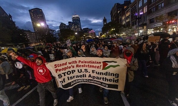 راهپیمایی اعتراضی هواداران فلسطین در شهر بوستون آمریکا