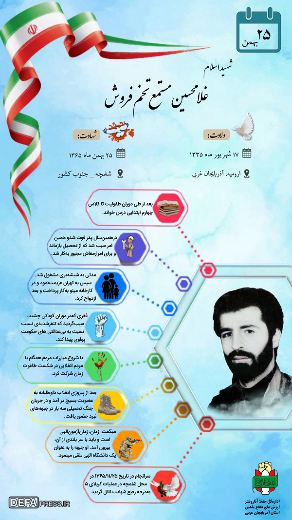 اینفو گرافی/ شهید «غلامحسین مستمع تخم فروش»