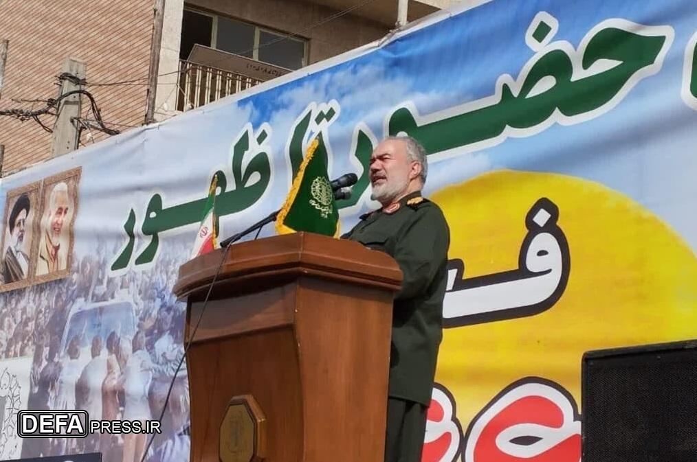 سردار فدوی در راهپیمایی ۲۲ بهمن در زاهدان: پیروان شیطان نمی‌توانند ما را تهدید کنند