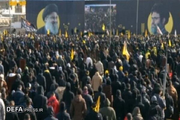 اقامه نماز بر پیکر شهیدان نصرالله و صفی‌الدین