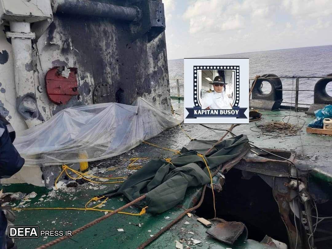 تصاویری از حجم خسارت وارده به کشتی‌های آمریکایی در حملۀ موشکی یمنی‌ها