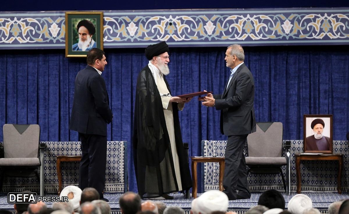 به پیروی از ملت بزرگ ایران آقای مسعود پزشکیان را به ریاست جمهوری اسلامی ایران منصوب می‌کنم