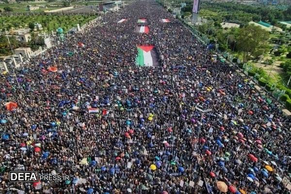 تظاهرات مردم یمن در حمایت از فلسطین و همبستگی با ملت سوریه در برابر تجاوزات رژیم صهیونیستی