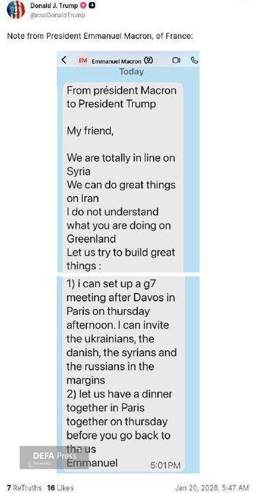 ترامپ پیامهای خصوصی ماکرون درباره ایران و سوریه را افشا کرد ترامپ پیامهای خصوصی ماکرون درباره ایران و سوریه را افشا کرد