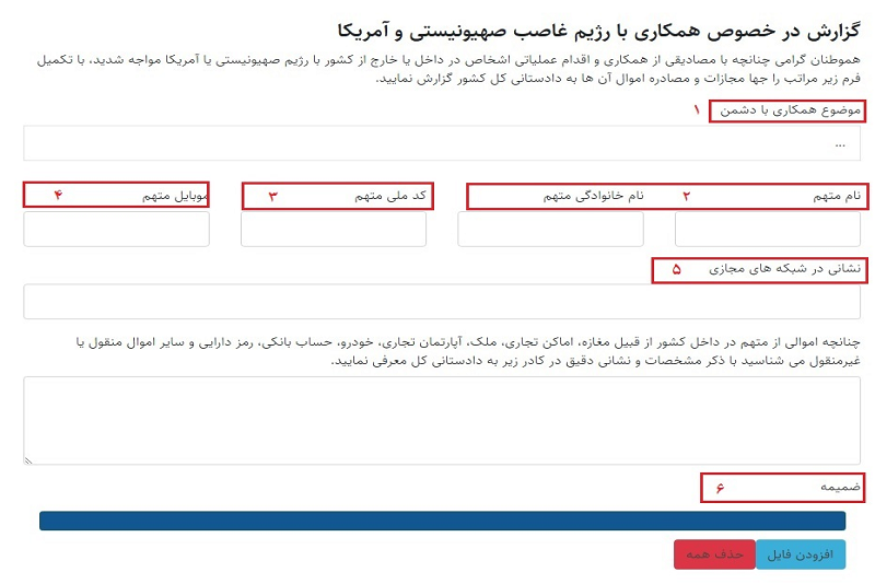 همکاری با رژیم صهیونی و آمریکا را به دادستانی اعلام کنید/ راهنمای تکمیل فرم گزارش