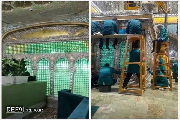 ضریح مطهر رضوی در آستانه میلاد امام رضا (ع) شست‌وشو و پرداخت شد
