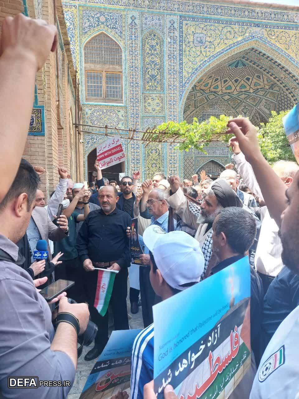 مردم سنندج در تجمعی اعتراضی جنایات دد منشانه رژیم صهیونیستی را محکوم کردند