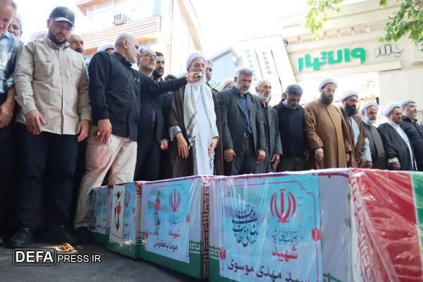 اقامه نماز بر پیکر ۵ شهید تجاوزات رژیم صهیونیستی+ تصاویر