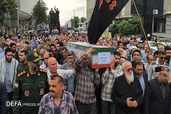 تشییع پیکر ۲ شهید مظلوم تجاوز صهیونیست‌ها در قائمشهر