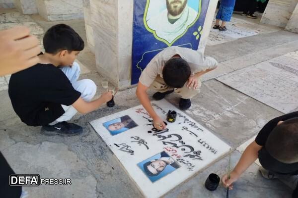 برگزاری پویش رنگ‌آمیزی سنگ مزار شهدا در آرامگاه خواجه ربیع مشهد+ تصاویر