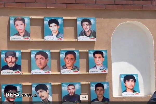 اقدامی زیبا در راستای ترویج فرهنگ شهادت در مهدیشهر ؛ عکس‌های زیبای شهدا بر دیوار یادمان 