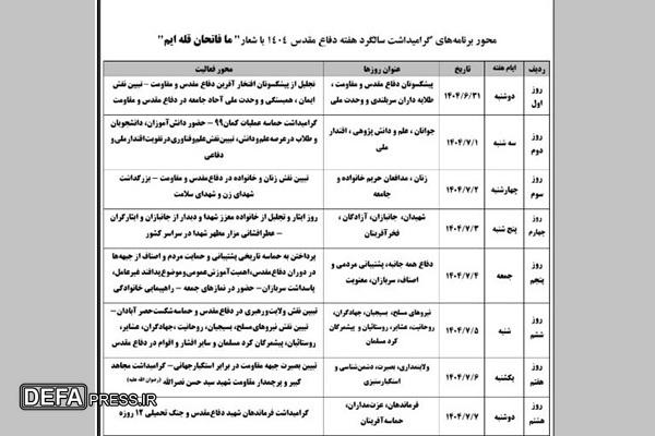 انتشار بعد از اعلام سردار کارگر - شنبه 29 شهریور///// محور برنامه‌های هفته دفاع مقدس ۱۴۰۴ اعلام شد