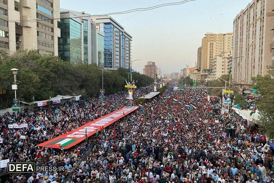 راهپیمایی میلیونی حامیان فلسطین در کراچی پاکستان