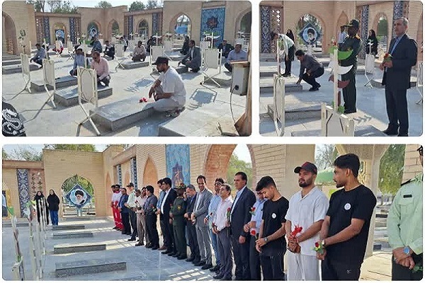 غبارروبی گلزار شهدای کهنوج به مناسبت هفته تربیت بدنی و ورزش