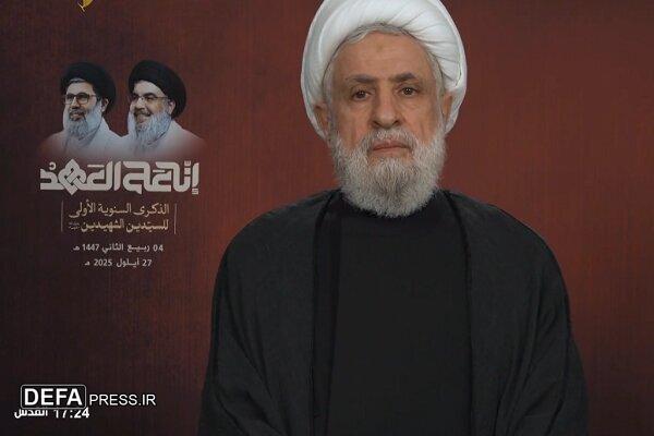 آغاز سخنرانی شیخ نعیم قاسم در مراسم سالگرد شهادت نصرالله