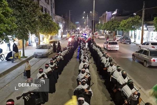 رژه اقتدار بانوان جویباری در چهلمین و دومین شب حمایت از نیروهای مسلح + تصاویر