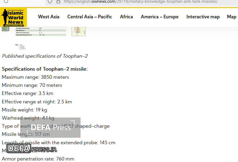 Defa Press сообщает: Противотанковые ракеты «Туфан» — козырь Ирана в наземных сражениях