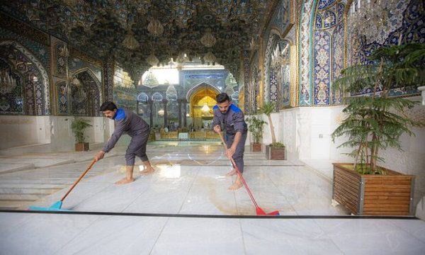 کربلائے معلی میں حرم مطہر حضرت امام حسین(ع) سے گرد وغبار صاف کرنے کی تقریب منعقد