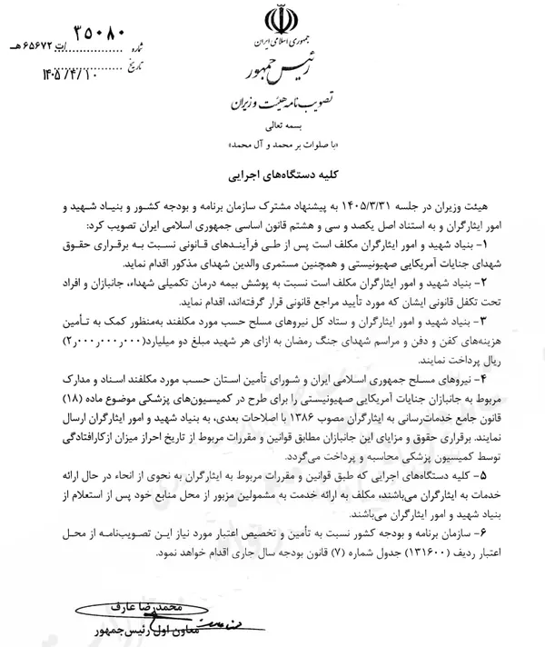 حقوق خانواده شهدا